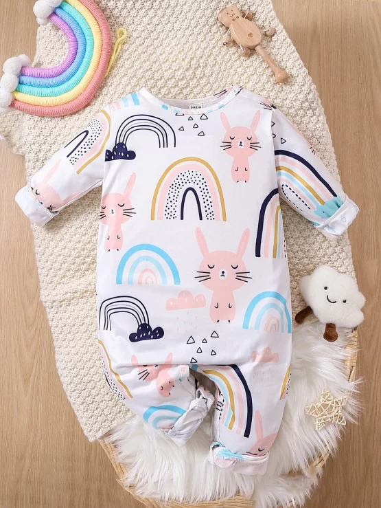 Baby Rainbow & Cartoon Graphic Jumpsuit