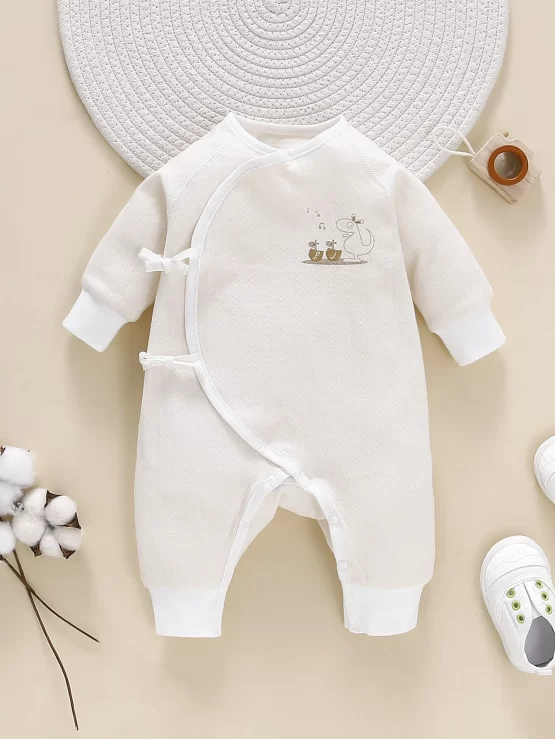 Baby Cartoon & Music Note Knot Side Print Jumpsuit