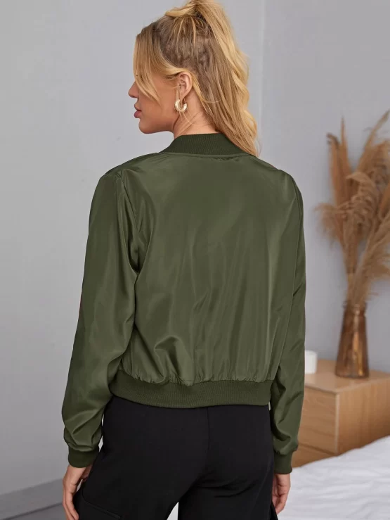 EZwear Zipper Detail Solid Bomber Jacket - Image 4