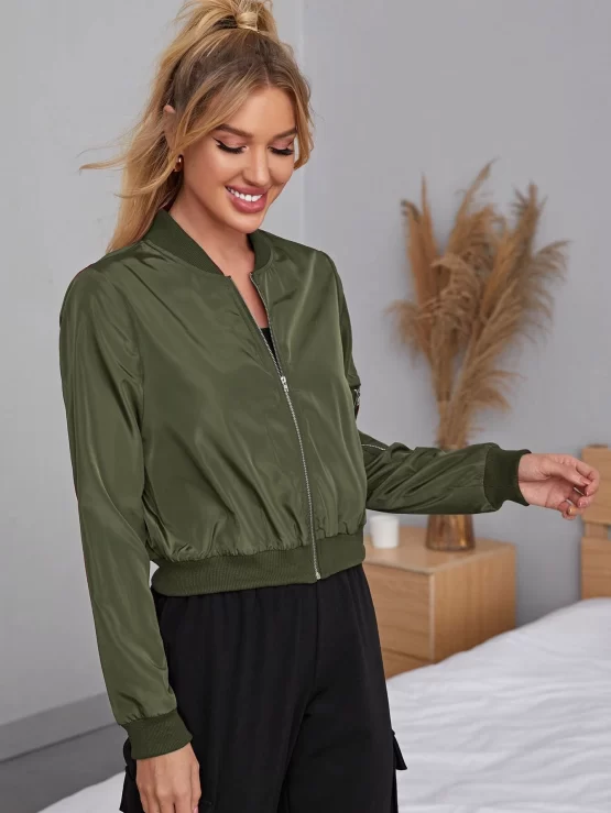EZwear Zipper Detail Solid Bomber Jacket - Image 5