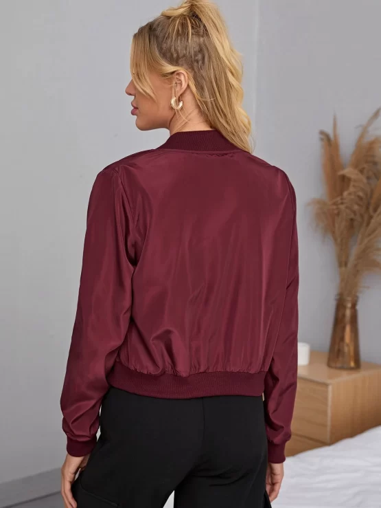 EZwear Zipper Detail Solid Bomber Jacket - Image 3