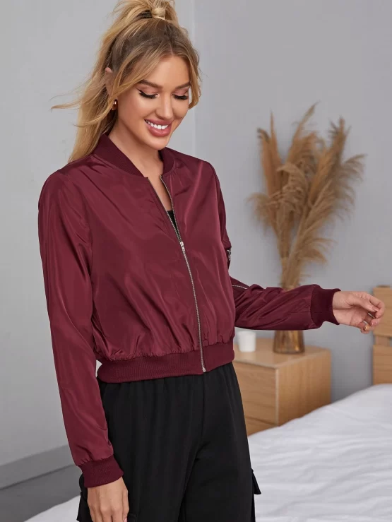 EZwear Zipper Detail Solid Bomber Jacket - Image 2