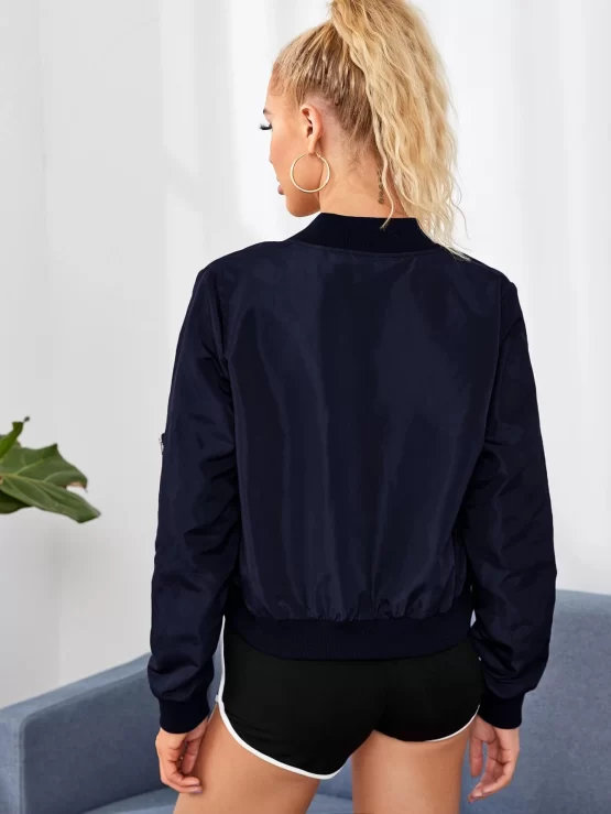 EZwear Zipper Detail Solid Bomber Jacket - Image 6