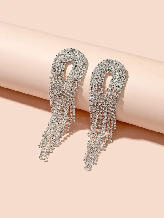 Glamorous Silver Rhinestone Drop Earrings - Image 2