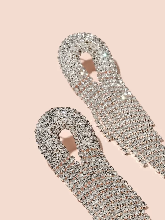 Glamorous Silver Rhinestone Drop Earrings - Image 3