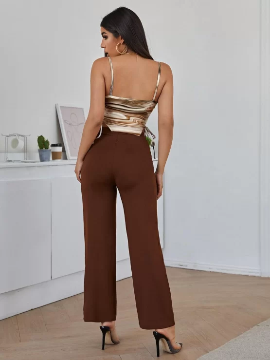 Tie Side Asymmetrical Cami Top With Pants - Image 2