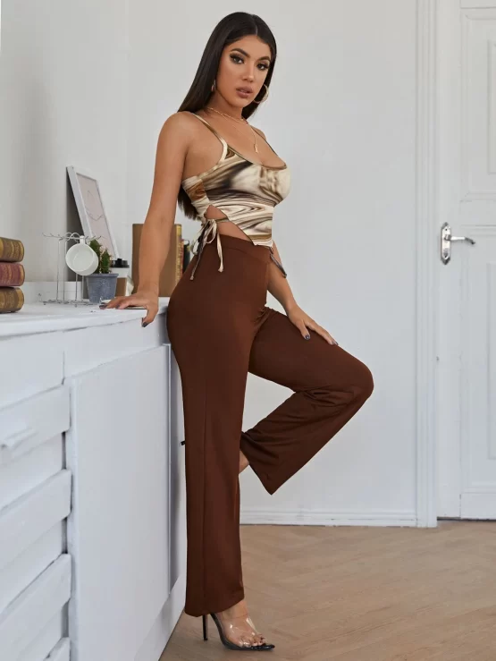Tie Side Asymmetrical Cami Top With Pants - Image 3