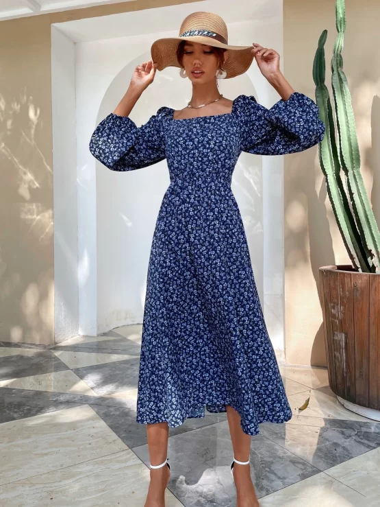 Ditsy Floral Backless Lace Up Tie Back Dress - Image 2