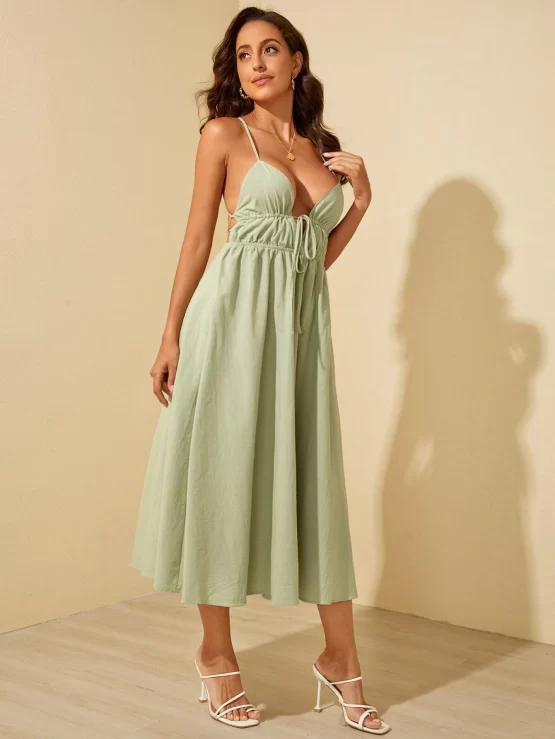 Lace Up Boho Backless Knot Front Cami Dress - Image 3