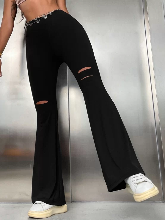 EZwear High Waist Cut Out Flare Leg Pants - Image 2