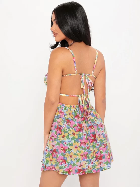 All Over Floral Print Tie Backless Cami Dress - Image 2