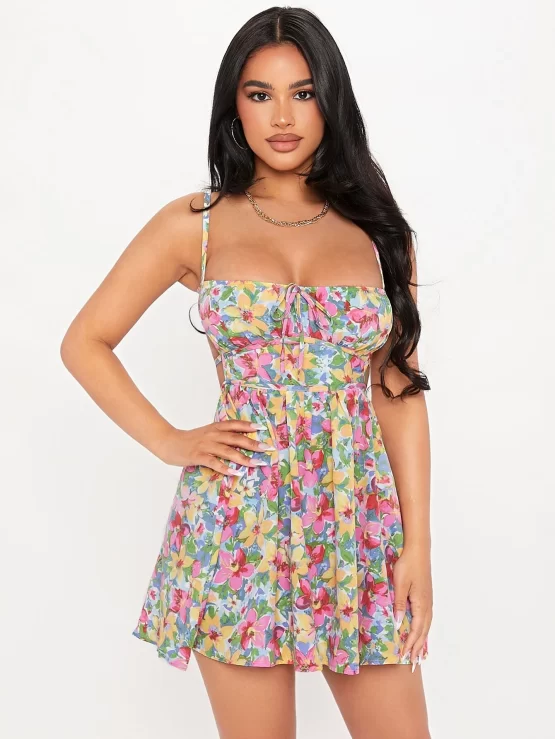 All Over Floral Print Tie Backless Cami Dress - Image 3