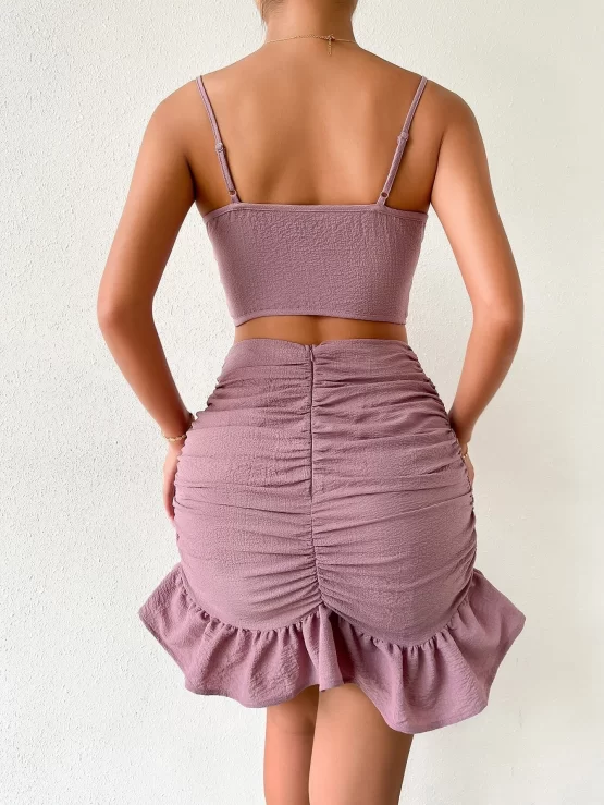 Knot Front Crop Cami Top & Ruched Ruffle Hem Skirt - Image 2
