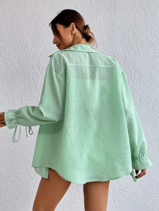 Flounce Sleeve Pocket Patched Hem Shirt - Image 2