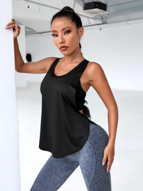 Hollow Out Racer Back Curved Hem Sports Tank Top - Image 5