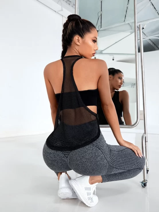 Hollow Out Racer Back Curved Hem Sports Tank Top - Image 4