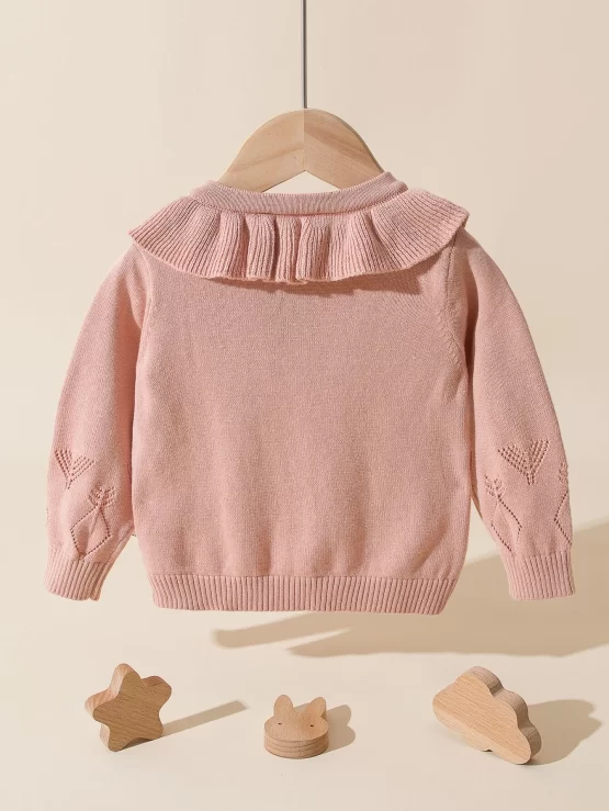 Baby Ruffle Trim Eyelet Detail Knit Cardigan - Image 2