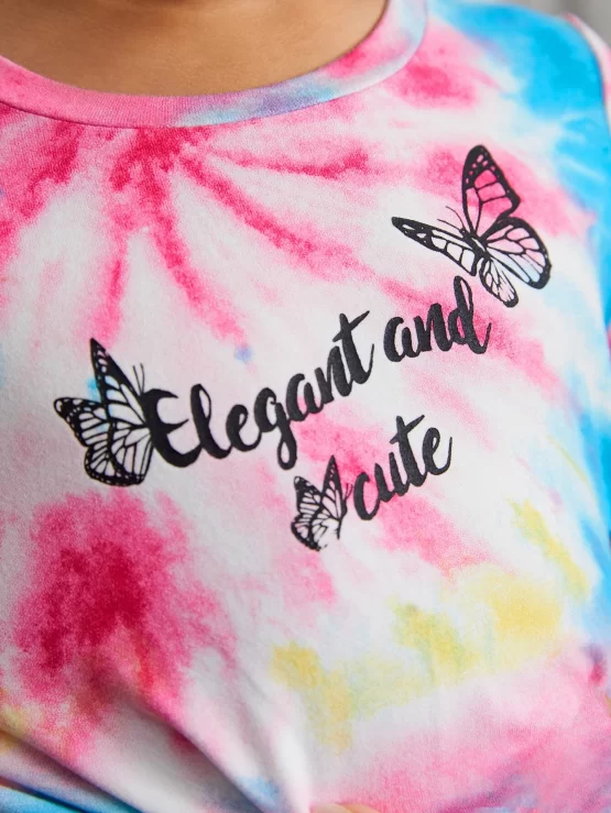 Toddler Girls Tie Dye Slogan & Butterfly Print Top & Letter Tape Leggings - Image 3