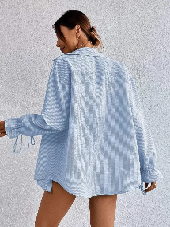 Flounce Sleeve Pocket Patched Hem Shirt - Image 4