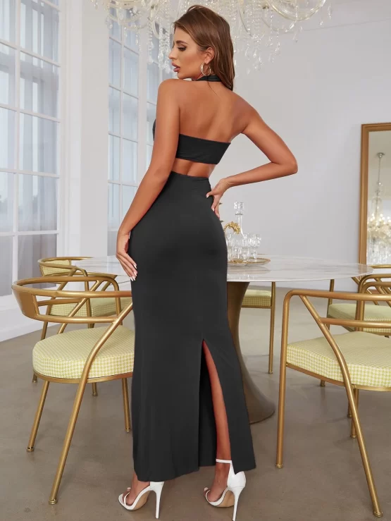 D&M Cut Out Criss Cross Backless Split Hem Dress - Image 5