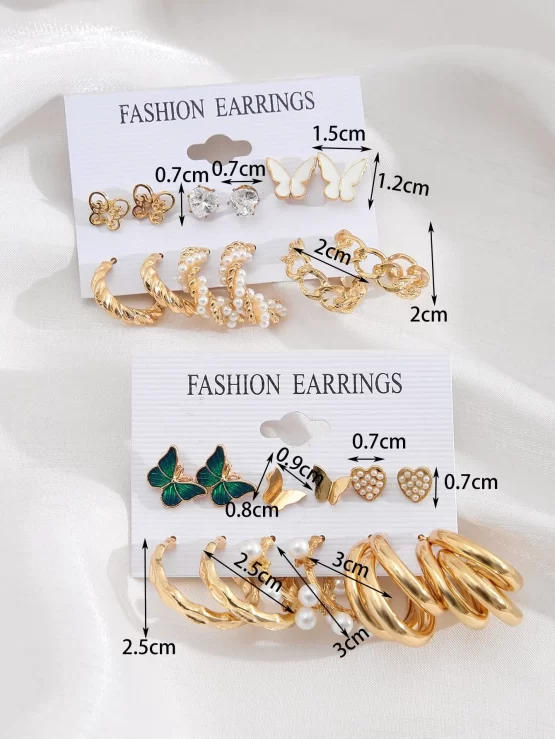 Twelve Pairs Random Faux Pearls Butterfly Decor Earrings - Image 2