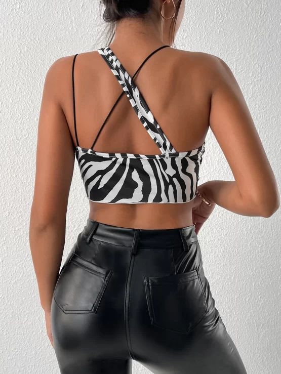 Zebra Striped Cut Out Hanky Hem Crop Top - Image 3