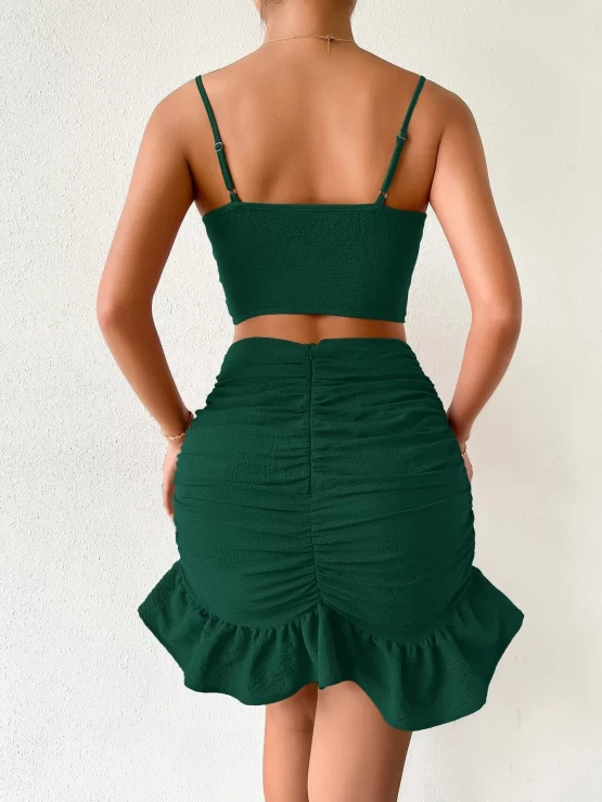 Knot Front Crop Cami Top & Ruched Ruffle Hem Skirt - Image 6