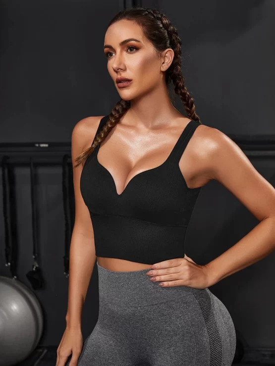 Solid Straight Crossed Straps Bustier Sports Bra - Image 8
