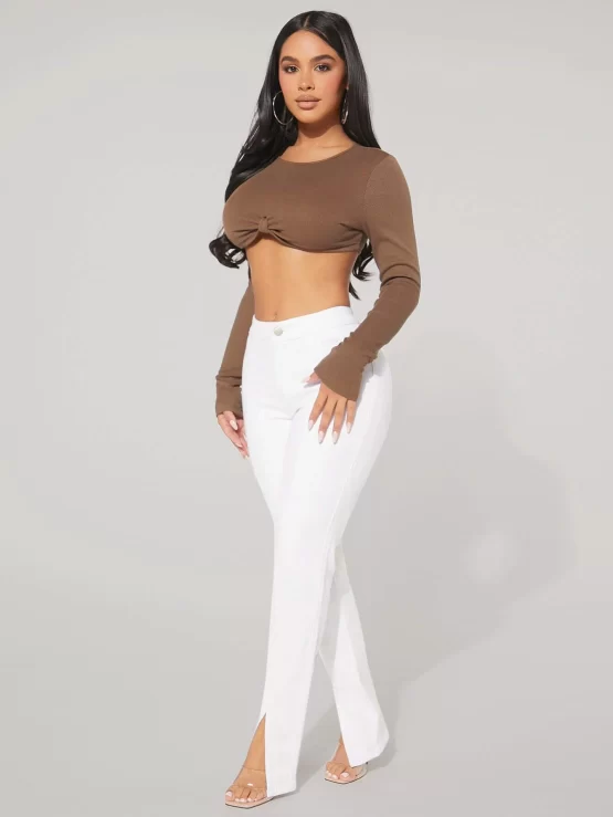 Button Split Zipper Fly Hem Skinny Jeans - Image 3
