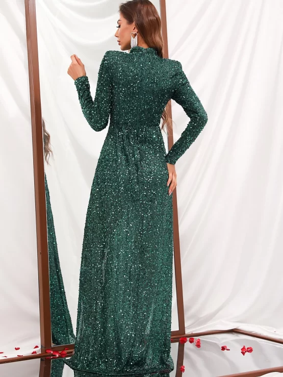 Mock Split Sequin Neck Romper With Skirt - Image 2