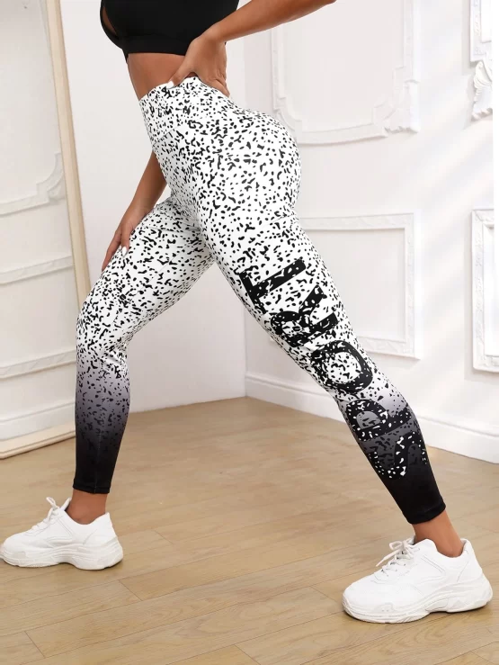 Dalmatian & Letter Graphic Sports Leggings - Image 2