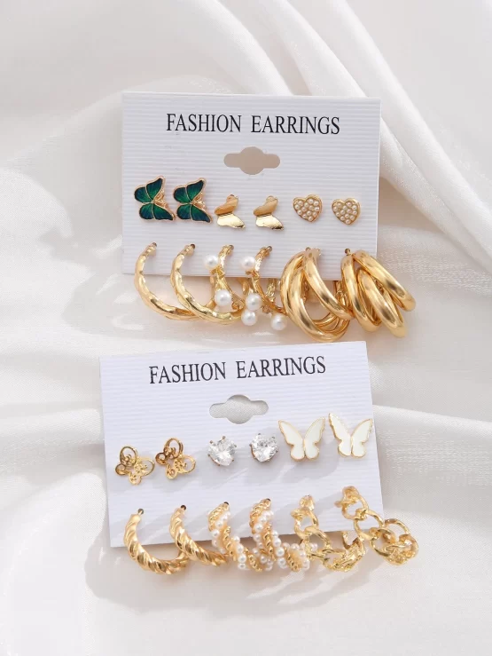 Twelve Pairs Random Faux Pearls Butterfly Decor Earrings - Image 3