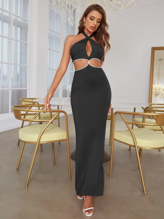D&M Cut Out Criss Cross Backless Split Hem Dress - Image 4