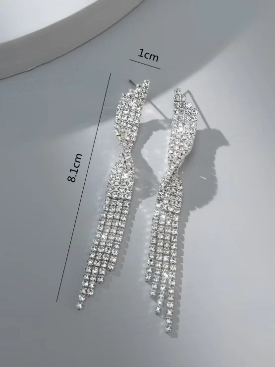 Rhinestone Glamorous Tassel Drop Earrings - Image 2
