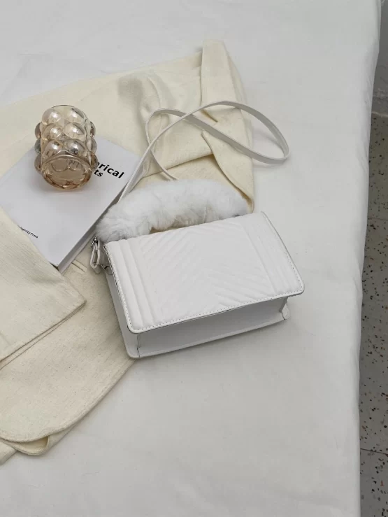 Quilted Fuzzy Handle Flap Square Bag With Coin Purse - Image 2