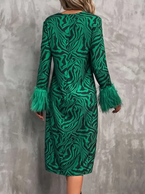 Zebra Fuzzy Cuff Striped Dress Without Belt - Image 2