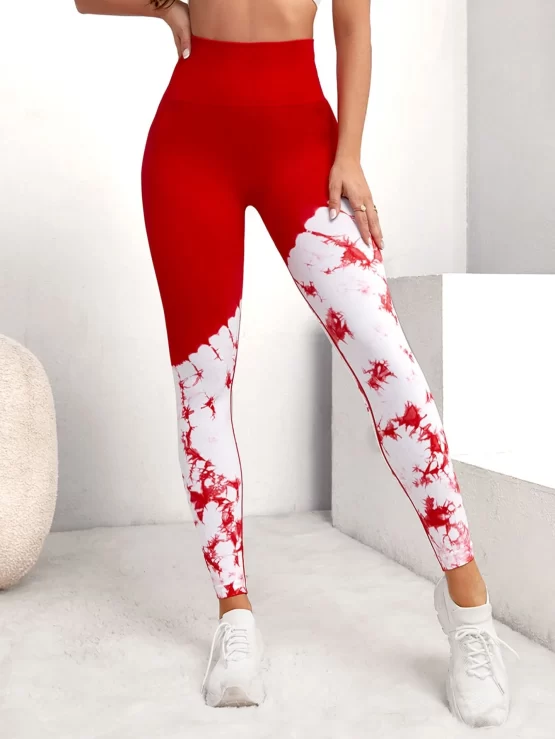 Color Block Wideband Waist Sports Leggings - Image 3