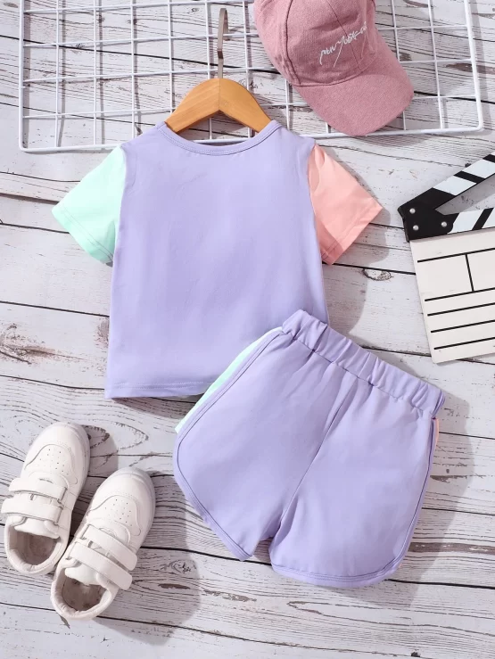 Toddler Girls Letter Graphic Tee & Bow Front Shorts - Image 2