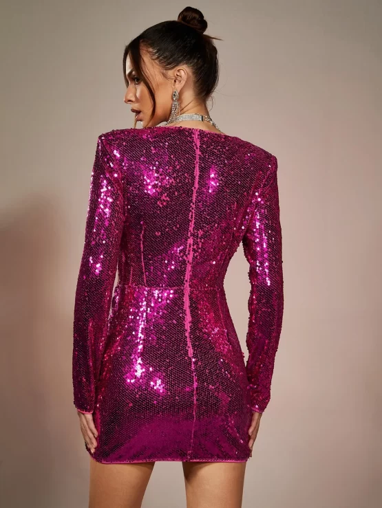 Cut Out Zipper Party Sequin Bodycon Dress - Image 2