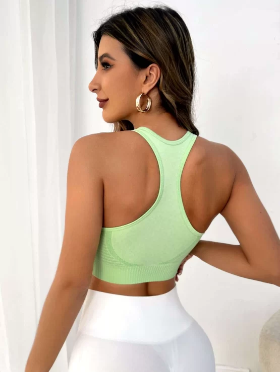 Zipper Up V Neck Racer Back Sports Bra - Image 2