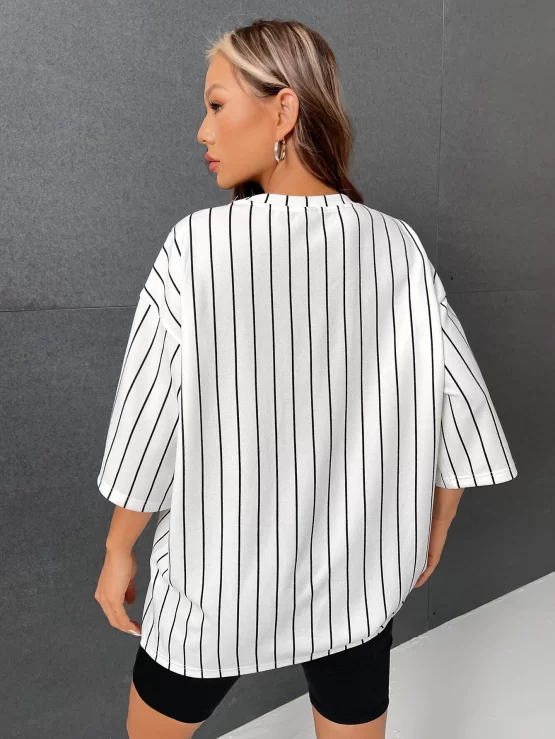 EZwear Striped Letter Graphic Drop Shoulder Tee - Image 2