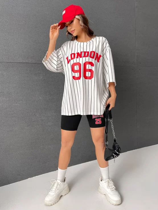 EZwear Striped Letter Graphic Drop Shoulder Tee - Image 3