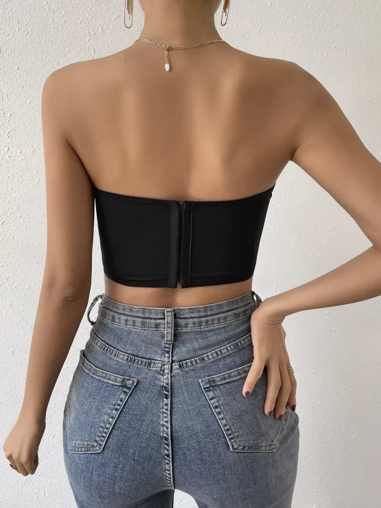 Asymmetrical Hem Backless Tube Crop Top - Image 2