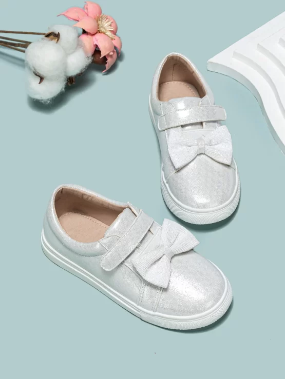 Girls Plain Metallic Bow Decor Skate Shoes - Image 2