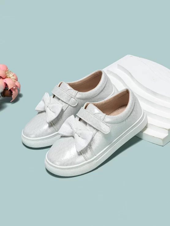 Girls Plain Metallic Bow Decor Skate Shoes - Image 3