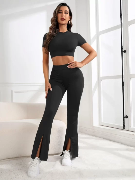 Lace Up Split Backless Flare Leg Sports Set - Image 3