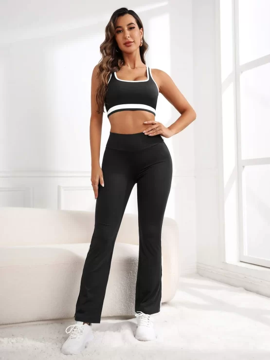 Side Stripe Color Block Contrast Binding Sports Set - Image 3
