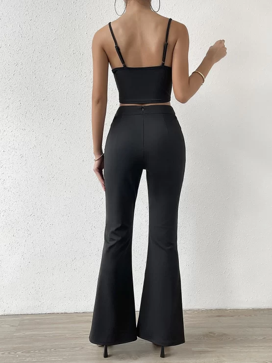 Fringe Trim Cami Top & Split Hem Flare Leg Pants - Image 3