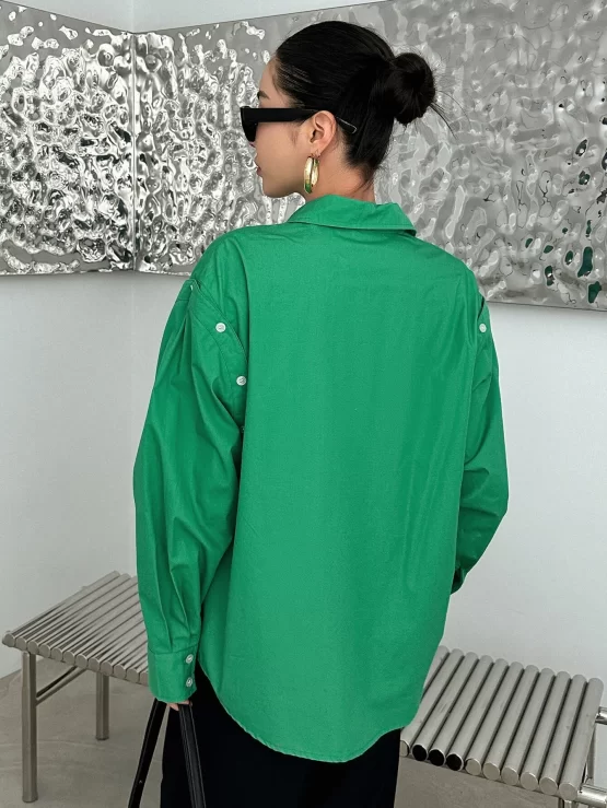 DAZY Solid Button Front Detachable Sleeve Drop Shoulder Shirt - Image 2
