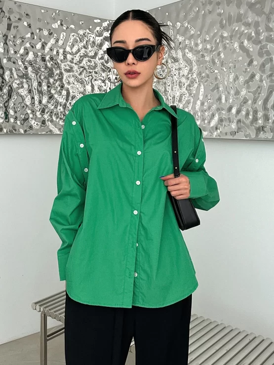 DAZY Solid Button Front Detachable Sleeve Drop Shoulder Shirt - Image 3